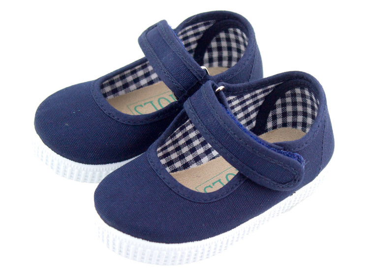 Canvas Mary Janes with with velcro closure and sneaker sole / Navy Blue