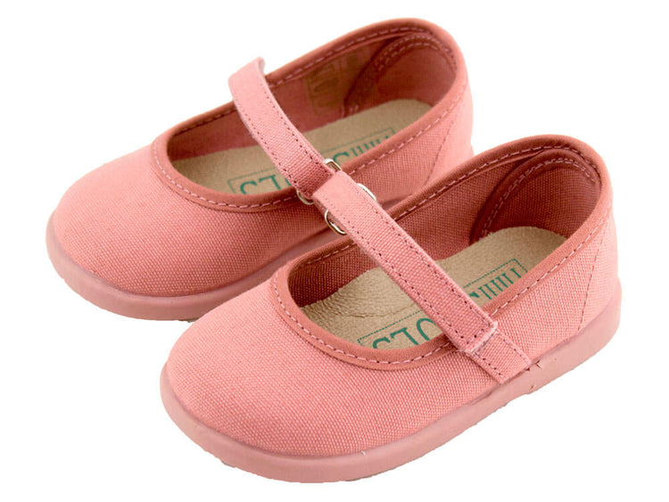 Canvas Mary Janes with velcro closure / Pink Antique