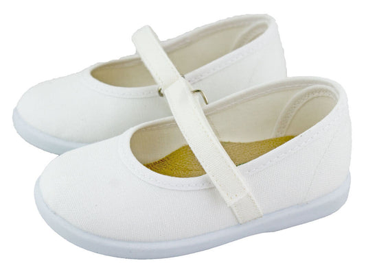 Canvas Mary Janes with velcro closure / White