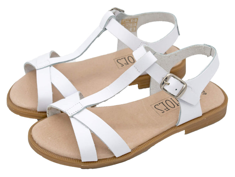 T-bar Leather Sandals White