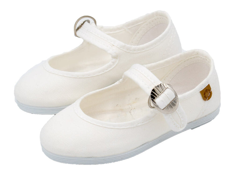 Canvas Mary Janes with buckle closure / White