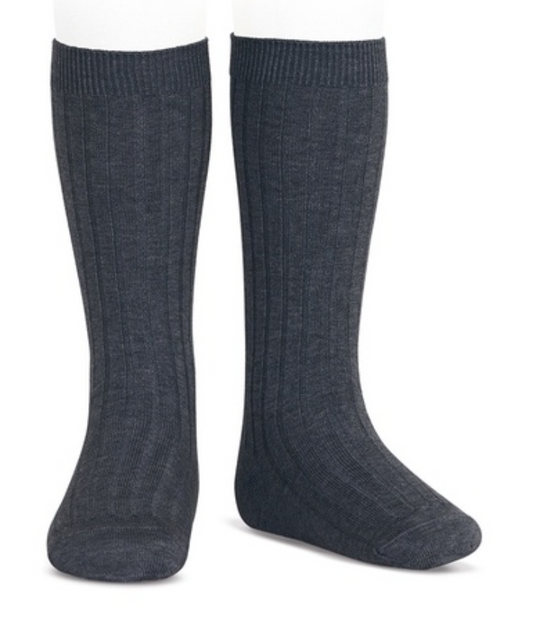 Ribbed Cotton Knee sock Charcoal