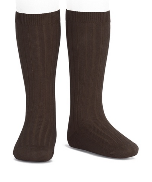 Ribbed Cotton Knee Sock Brown