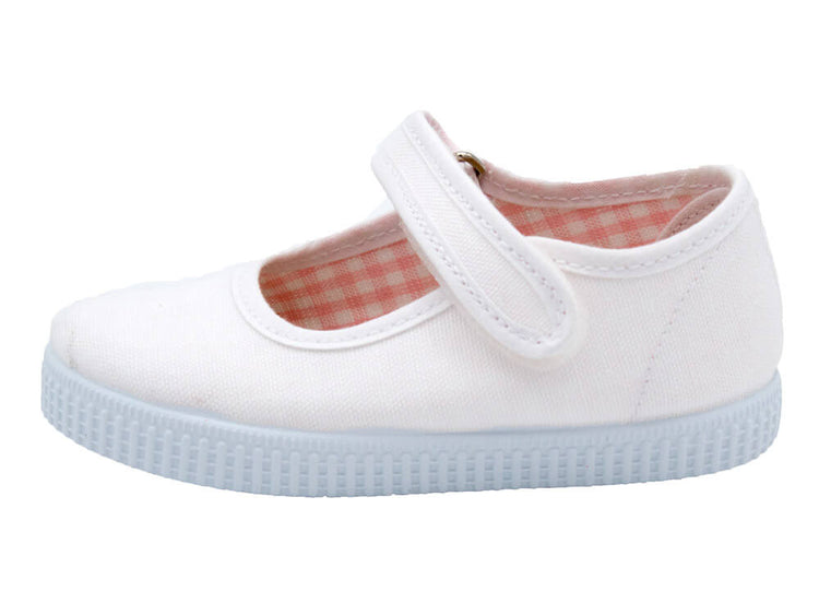 Canvas Mary Janes with with velcro closure and sneaker sole / White
