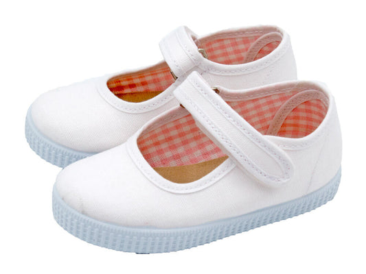 Canvas Mary Janes with with velcro closure and sneaker sole / White